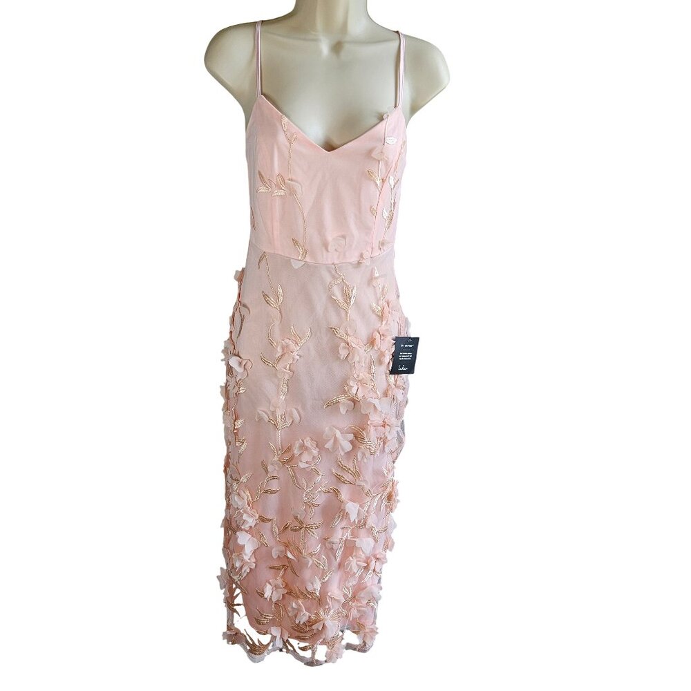 Lulus Limitless Adoration Blush Pink 3D Floral Embroidered Midi Dress - NWT, XS